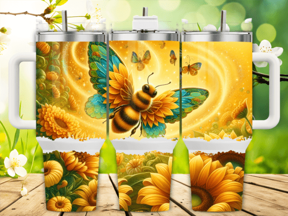 Bee Wings Sunflower 40oz Tumbler Wrap: Free Graphics for Publishers