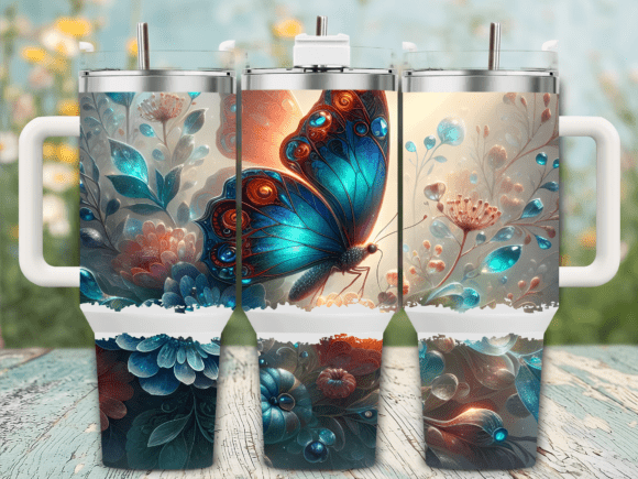 Blue Butterfly Beauty 40oz Tumbler Wrap Graphics Freebies