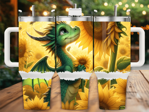 Cute Dragon in Sunflowers 40oz Tumbler Graphics Freebies