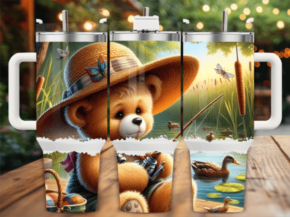 Cute Fishing Bear Ducks 40oz Tumbler Wraps Graphics