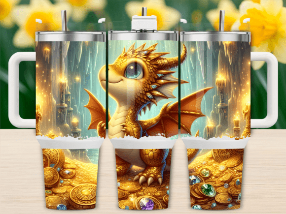 Gold Dragon in a Cave 40oz Tumbler Wrap Graphics Freebies