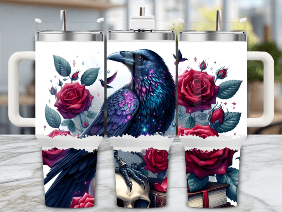 Gothic Raven with Red Roses 40oz Tumbler Graphics Freebies