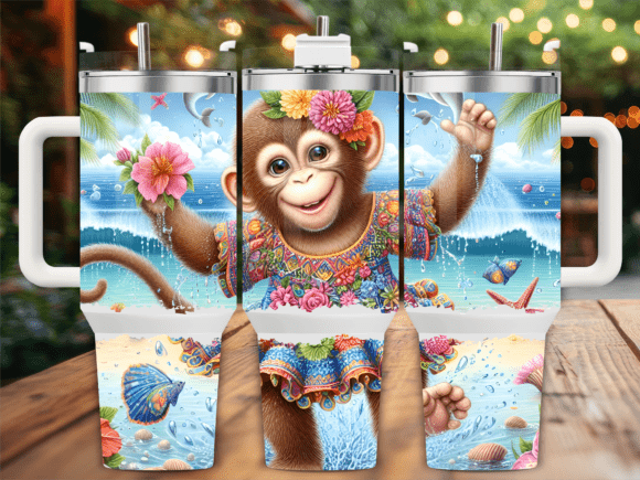 Monkey Holding Flower 40oz Graphics for Tumbler Wraps