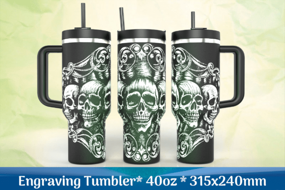 Skulls Gothic Engraving SVG Tumbler: Graphics & Laser Engraving
