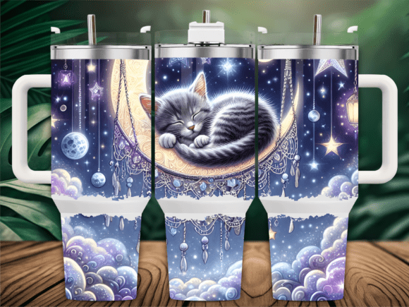 Sleeping Moon Cat Fantasy 40oz Tumbler Graphics & Freebies