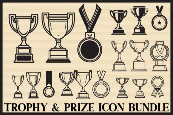 Trophy Cup and Medal Icon Set for Modern Graphics & Crafts