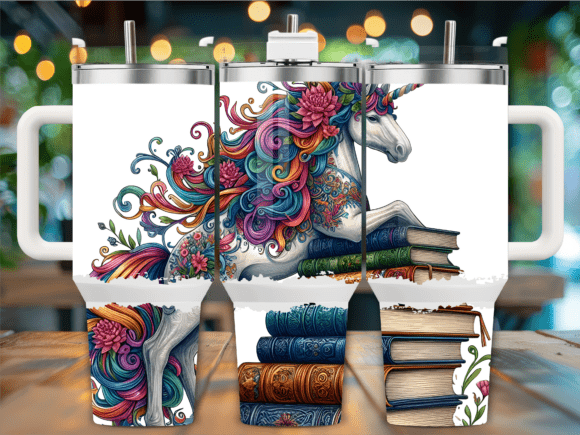 Unicorn with Flowers Books 40oz Tumbler: Graphics Freebies